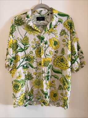 ADPT oversized flower print shirt in cream